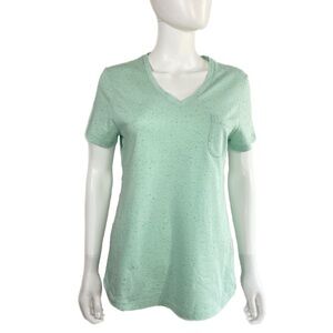 Faded Glory Speckled Mint Green Pocketed V-Neck Short Sleeve Tee